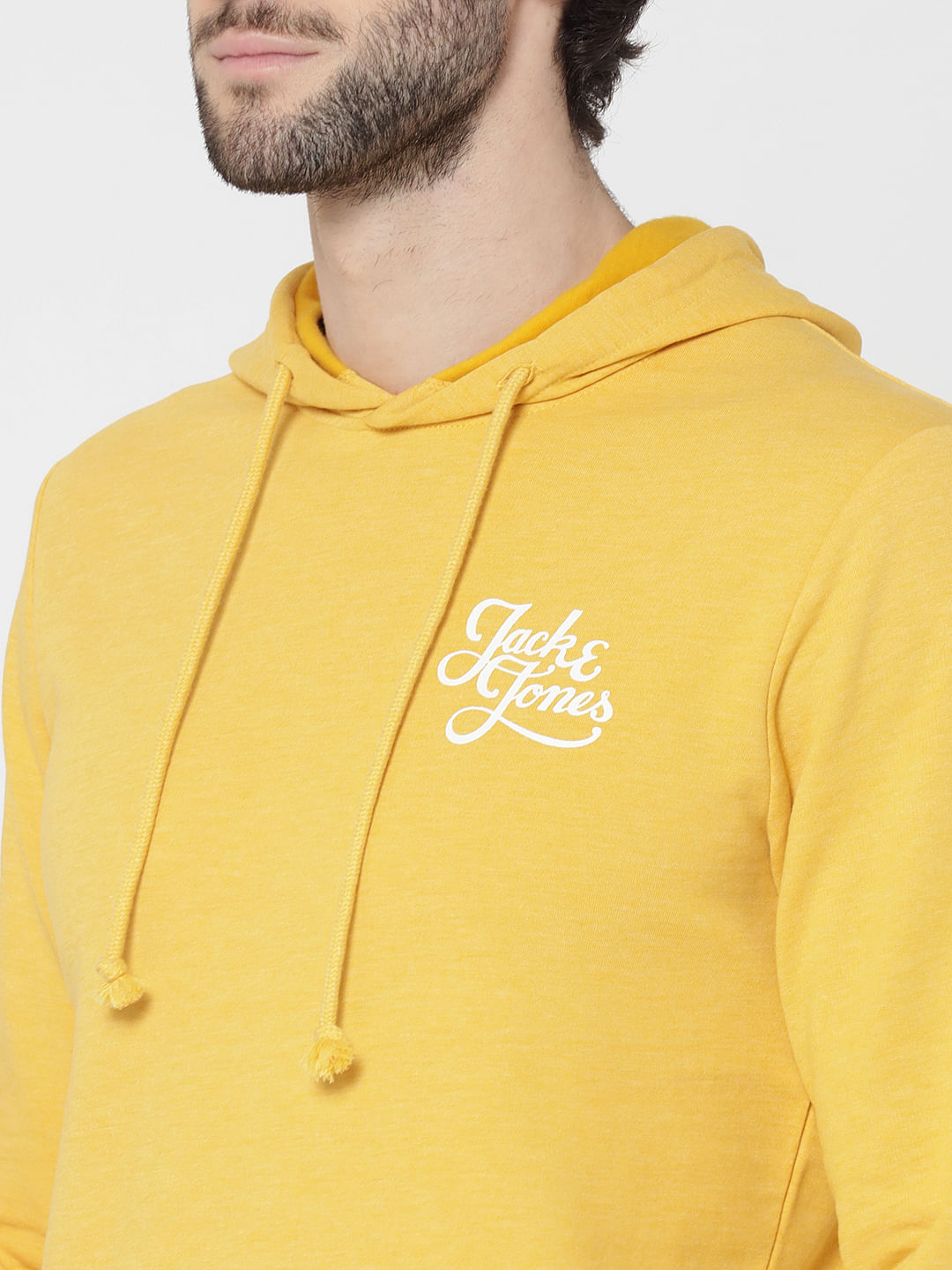 Yellow Logo Print Slim Fit Hooded Sweatshirt