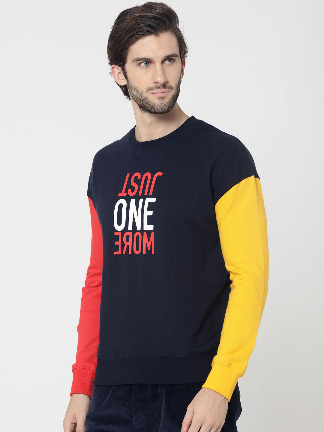 Dark Blue Colourblocked Slim Fit Sweatshirt