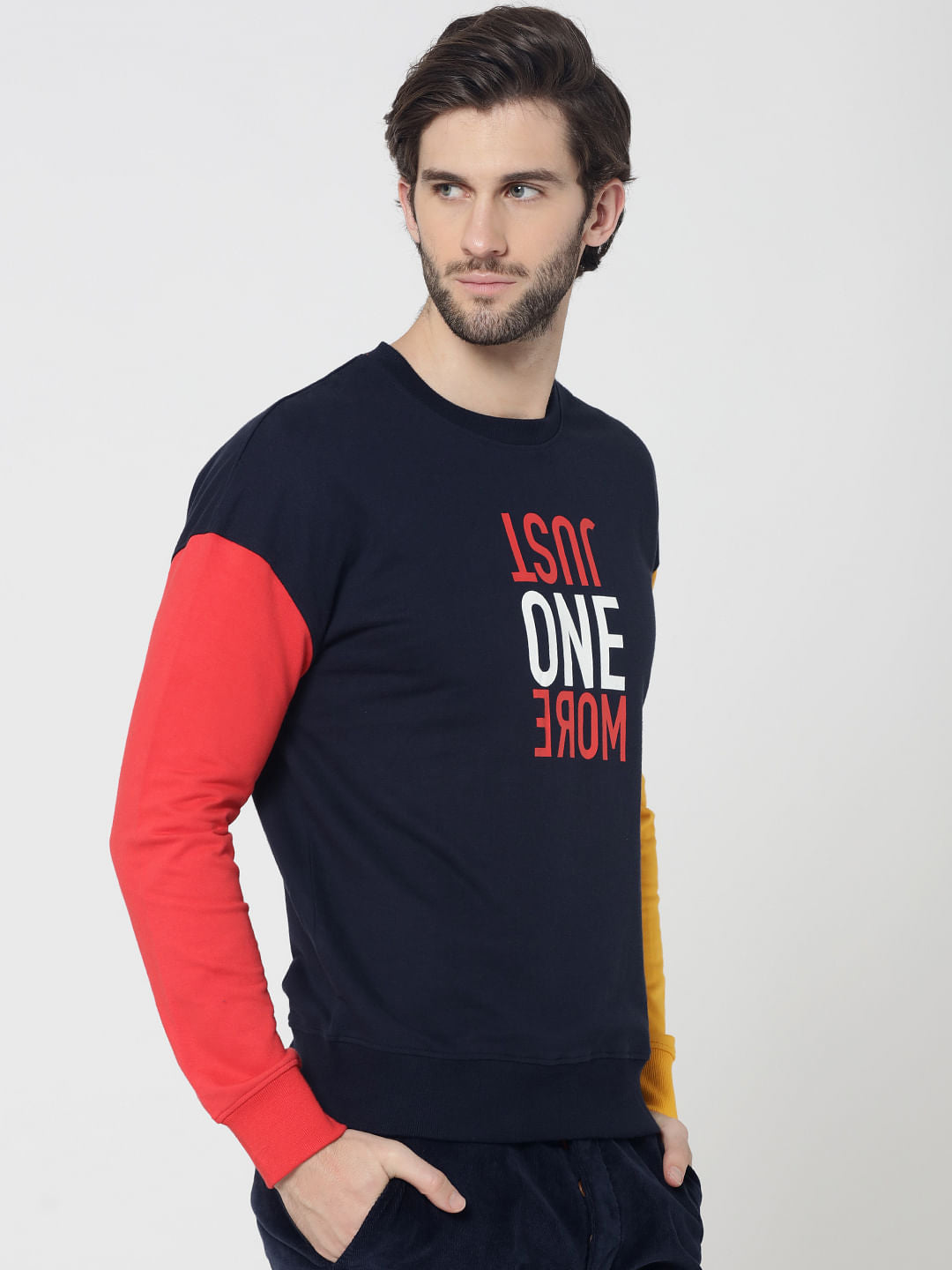 Dark Blue Colourblocked Slim Fit Sweatshirt