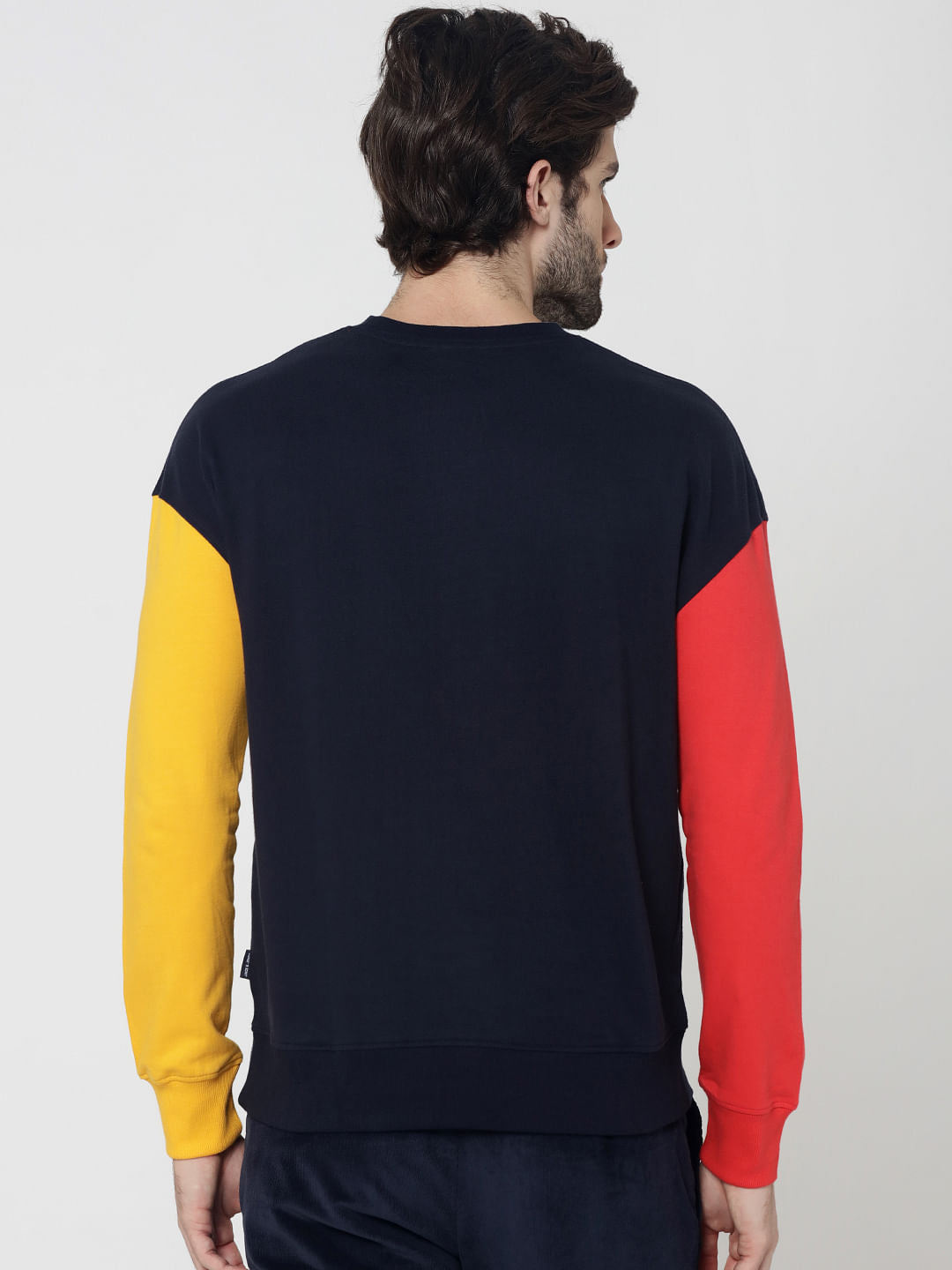 Dark Blue Colourblocked Slim Fit Sweatshirt