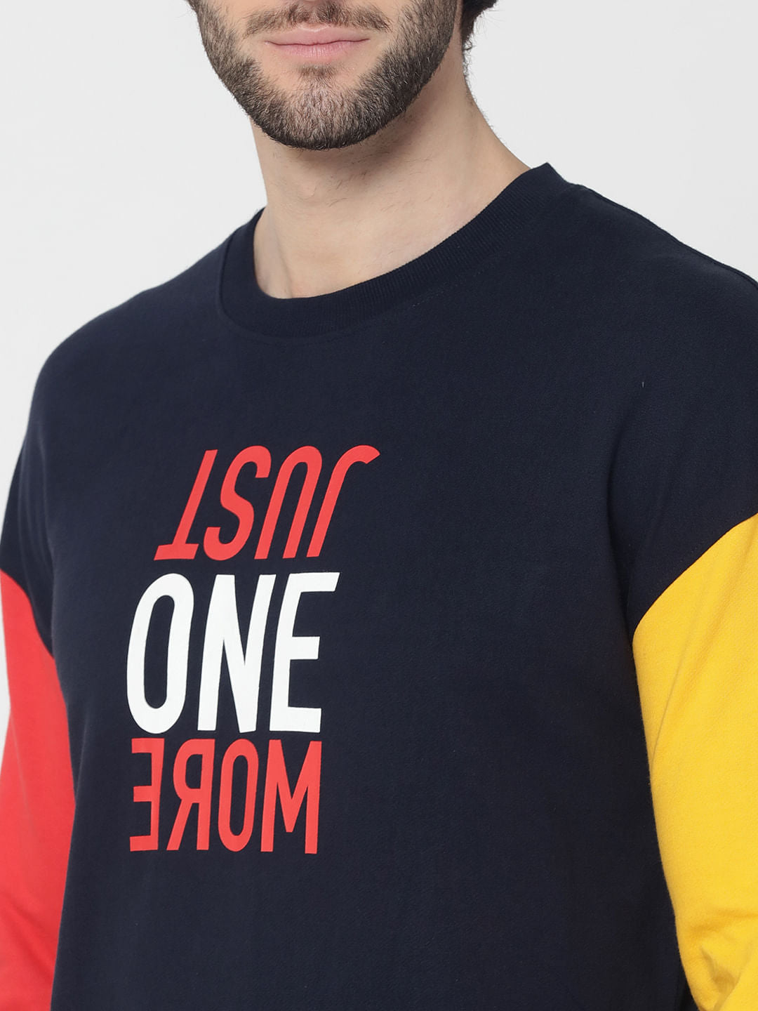 Dark Blue Colourblocked Slim Fit Sweatshirt