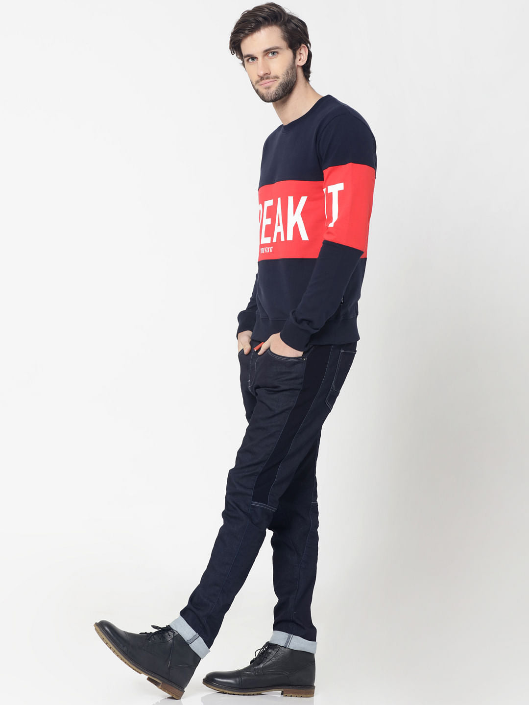 Dark Blue Colourblocked Sweatshirt