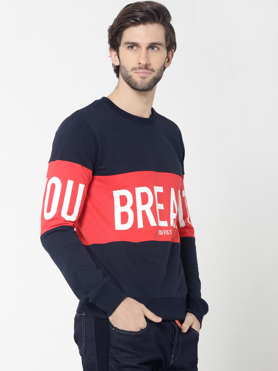 Dark Blue Colourblocked Sweatshirt