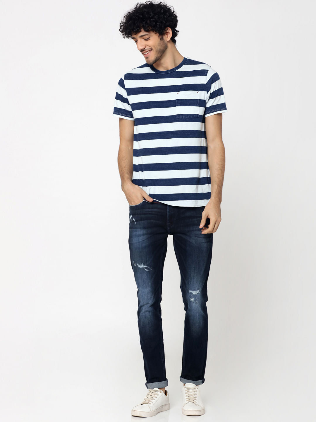 Dark Blue Ripped Liam Skinny Fit Jeans