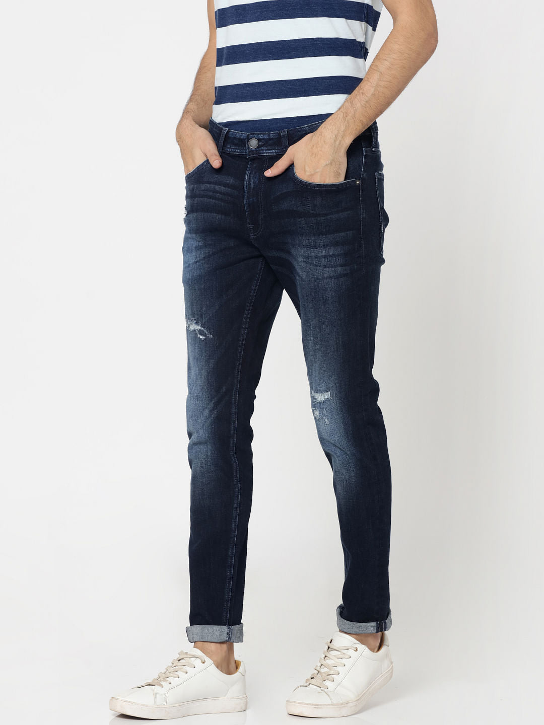 Dark Blue Ripped Liam Skinny Fit Jeans