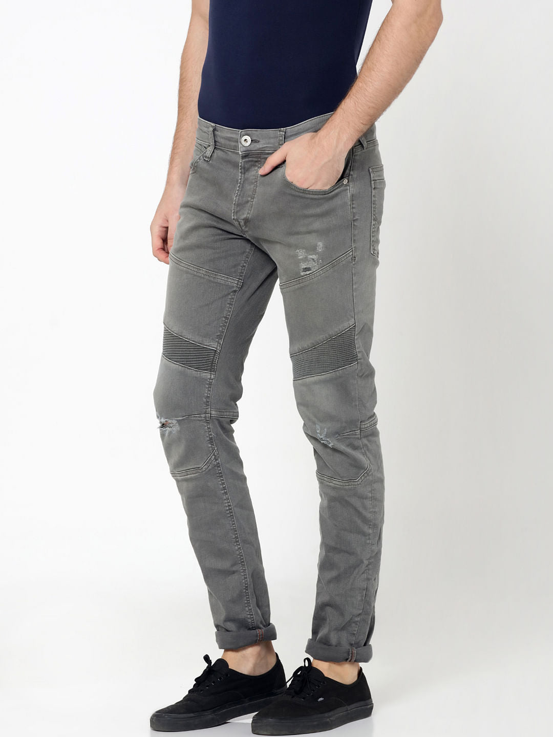 Grey Ripped Glenn Slim Fit Jeans