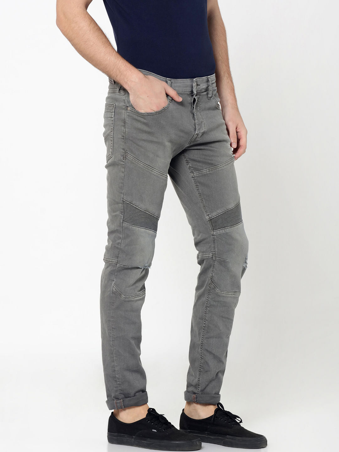 Grey Ripped Glenn Slim Fit Jeans