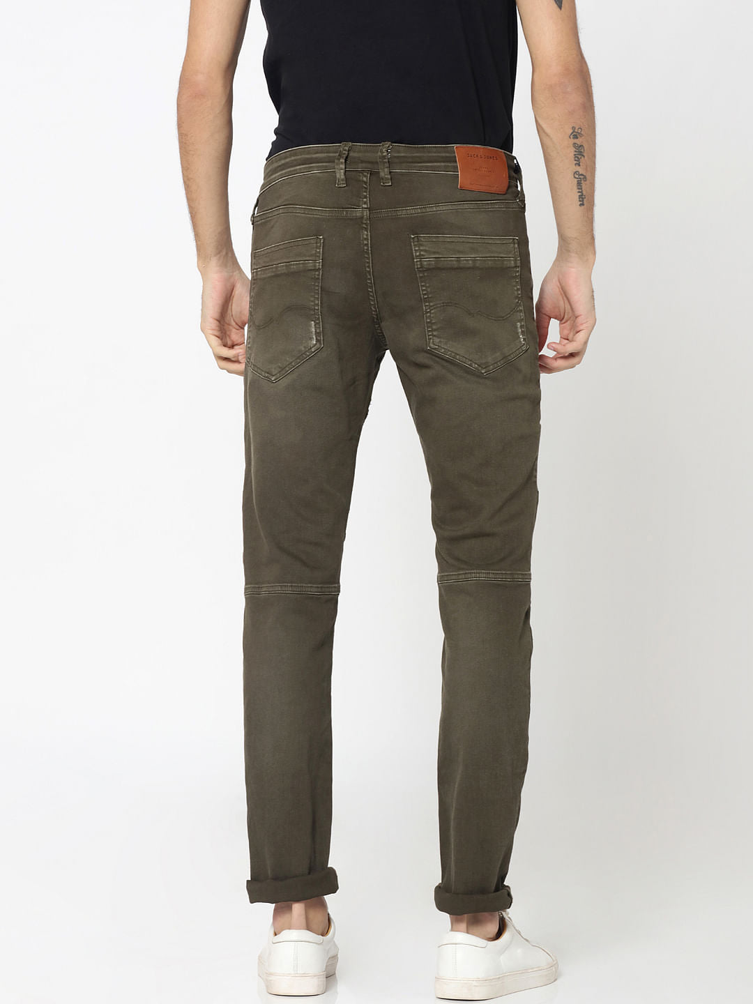Olive Green Ripped Glenn Slim Fit Jeans
