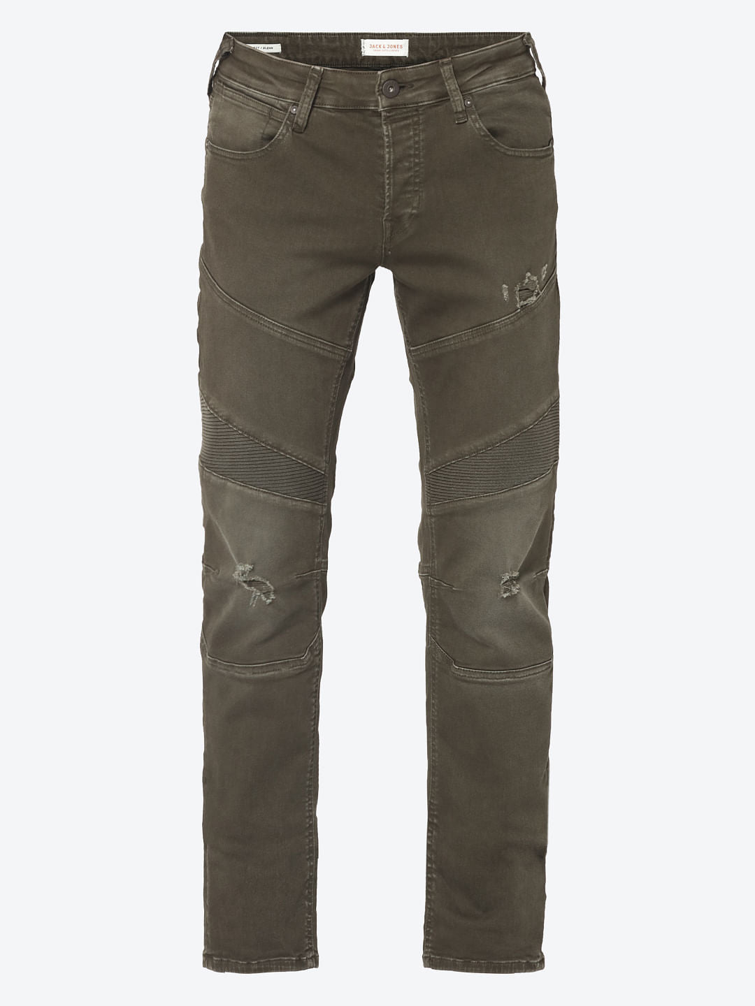 Olive Green Ripped Glenn Slim Fit Jeans