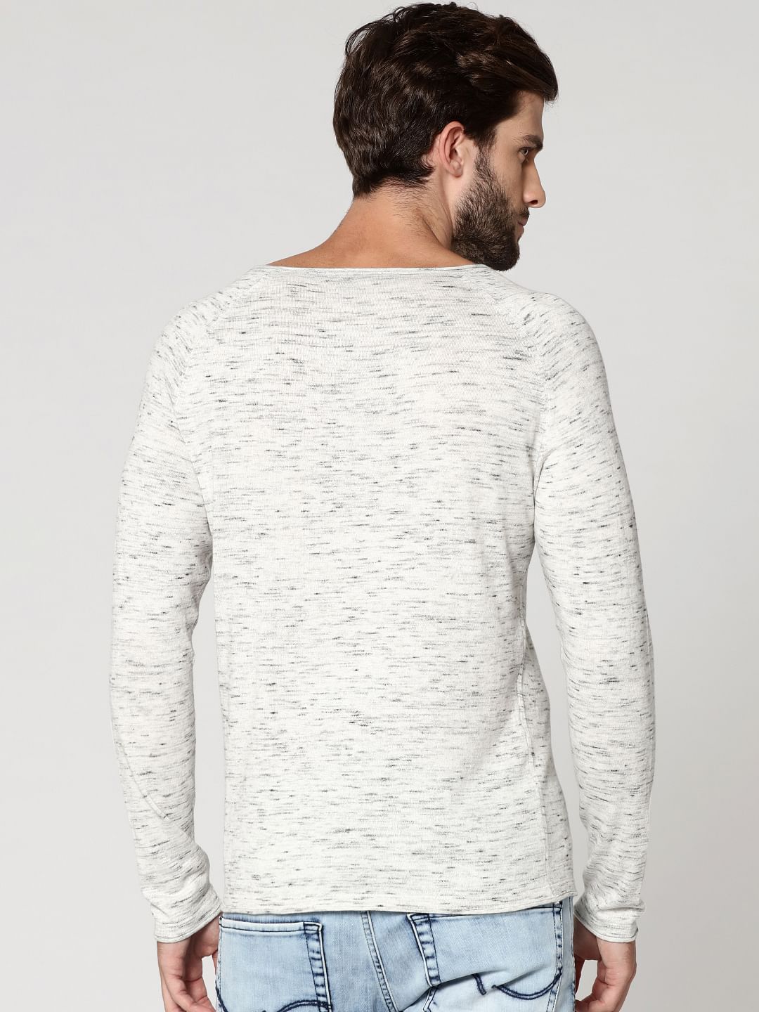 White Textured Round Neck Sweatshirt