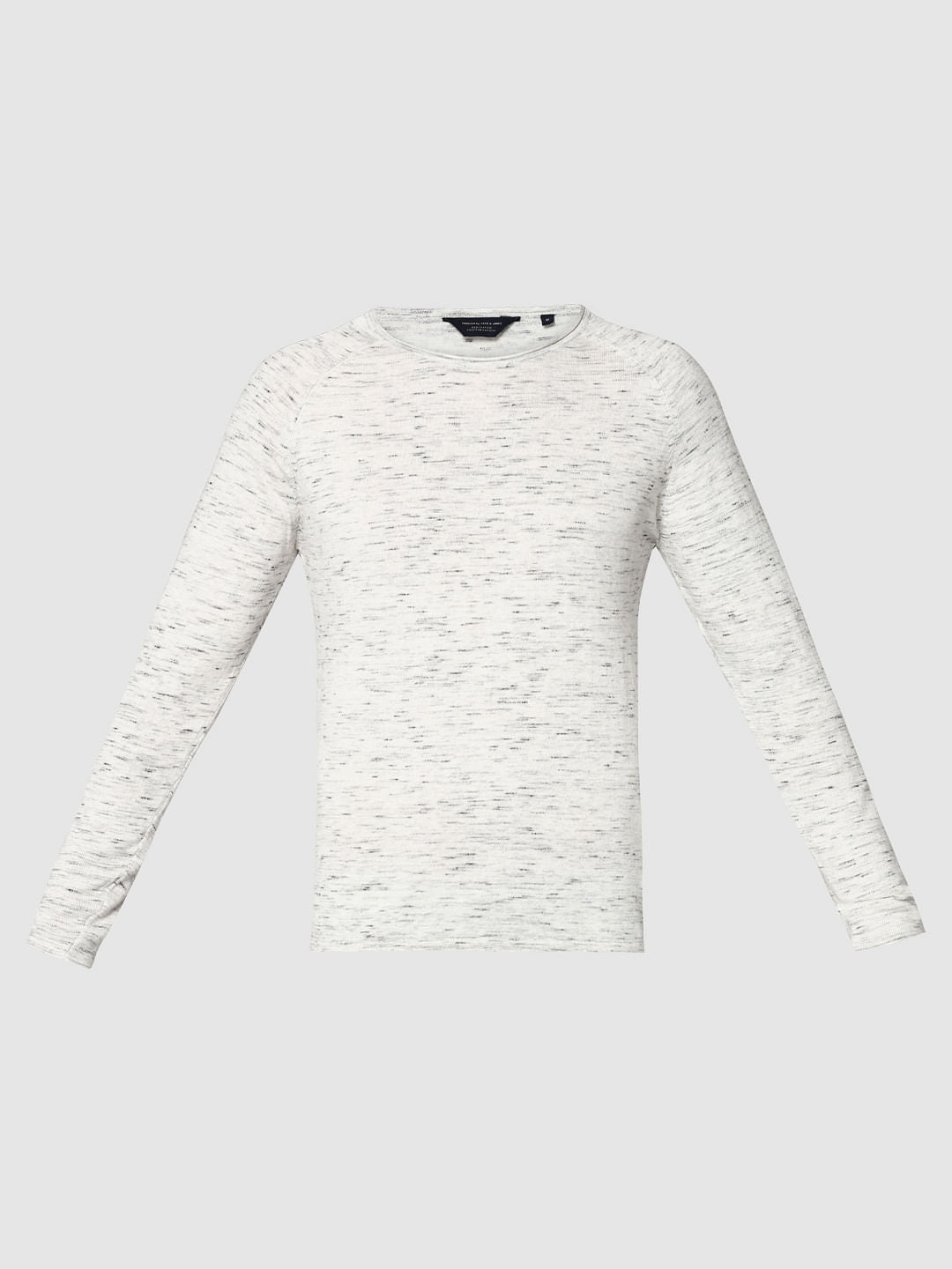 White Textured Round Neck Sweatshirt