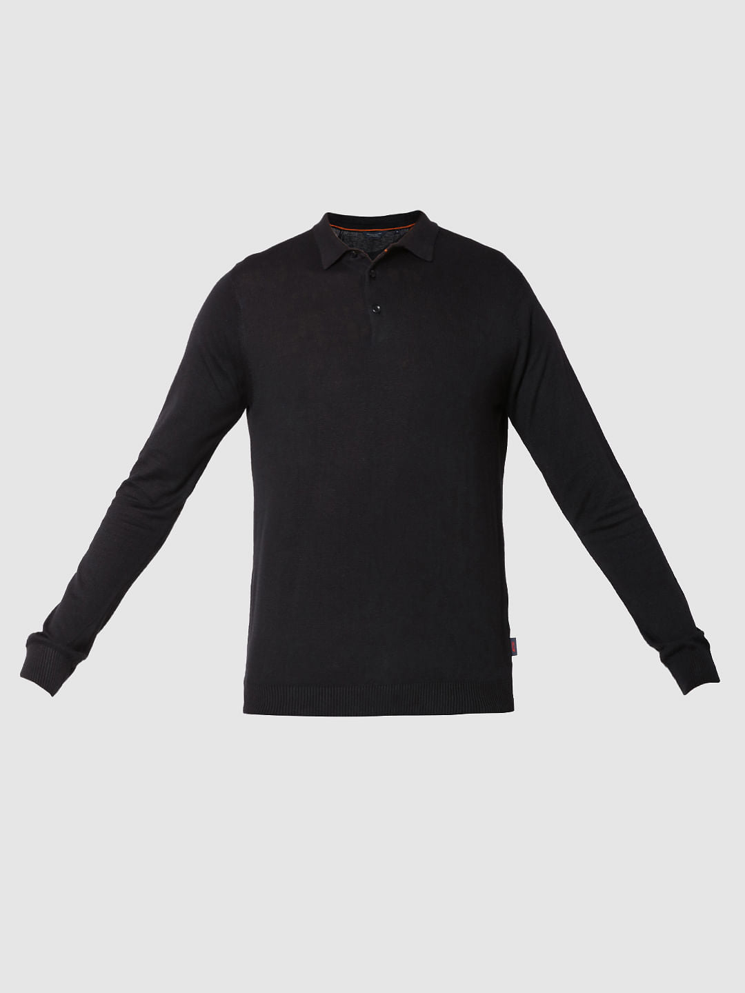 Black Full Sleeves Knit Polo T-Shirt