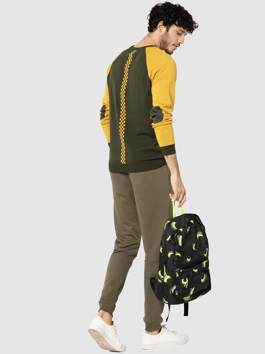 Green Colour Blocked Patch Elbows Full Sleeves Crew Neck T-Shirt