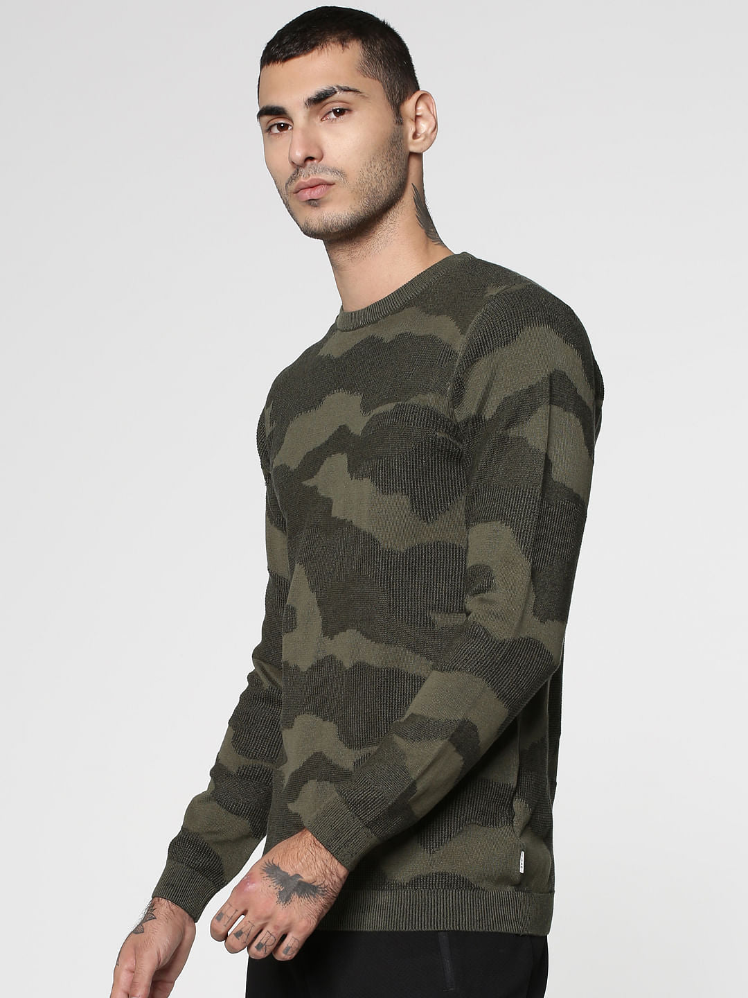 Green Camo Jacquard Slim Fit Sweatshirt
