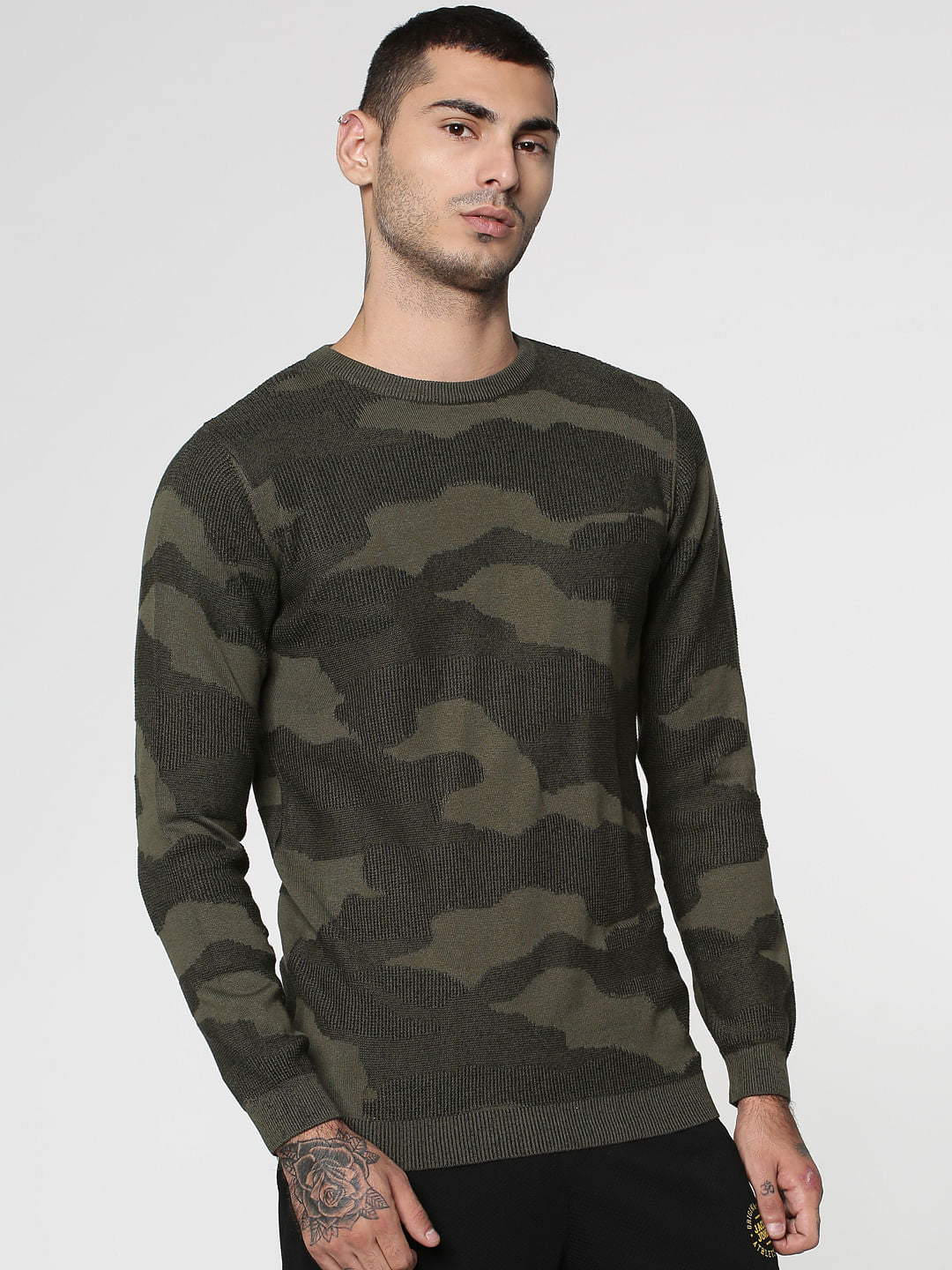 Green Camo Jacquard Slim Fit Sweatshirt