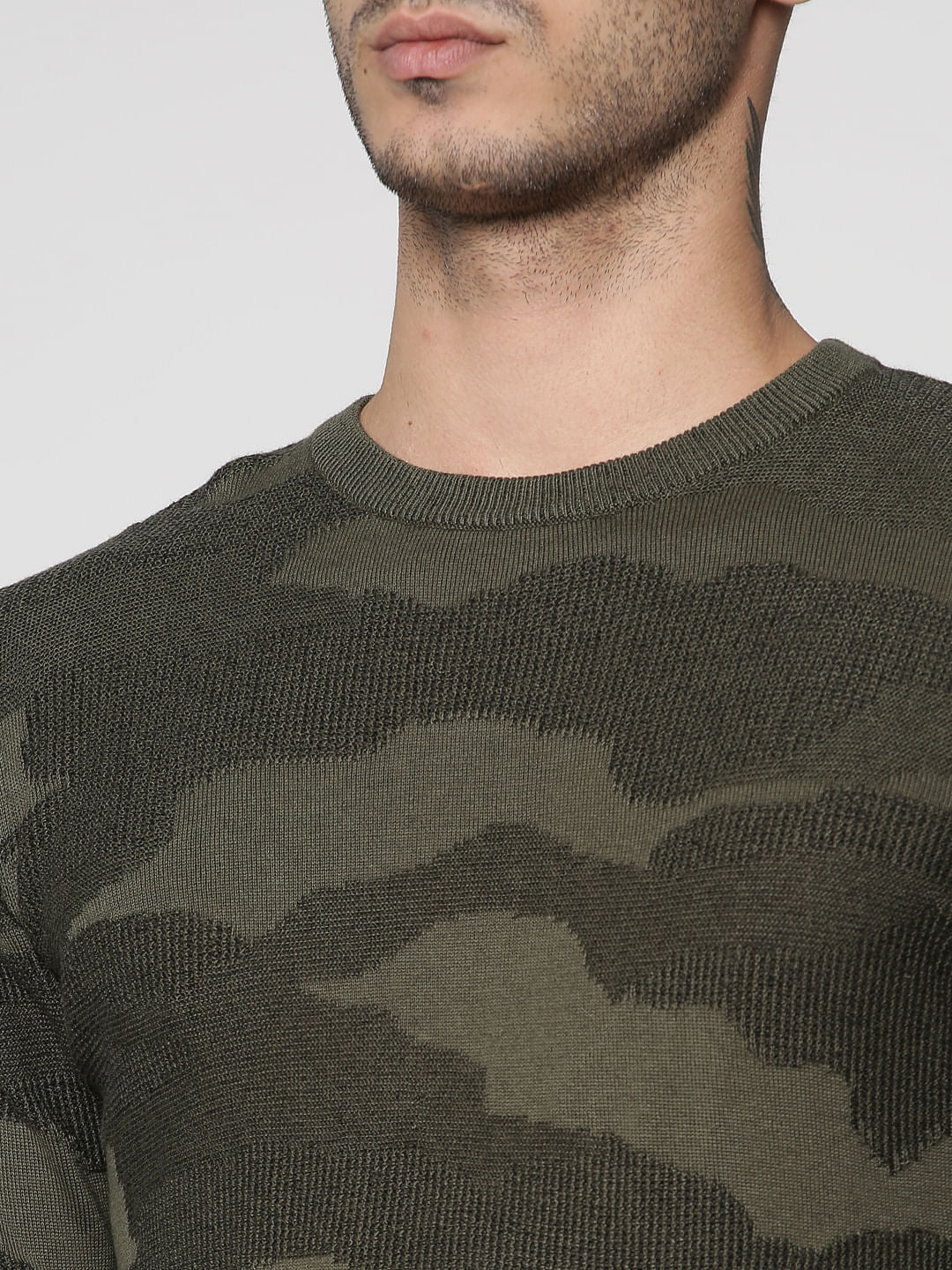 Green Camo Jacquard Slim Fit Sweatshirt