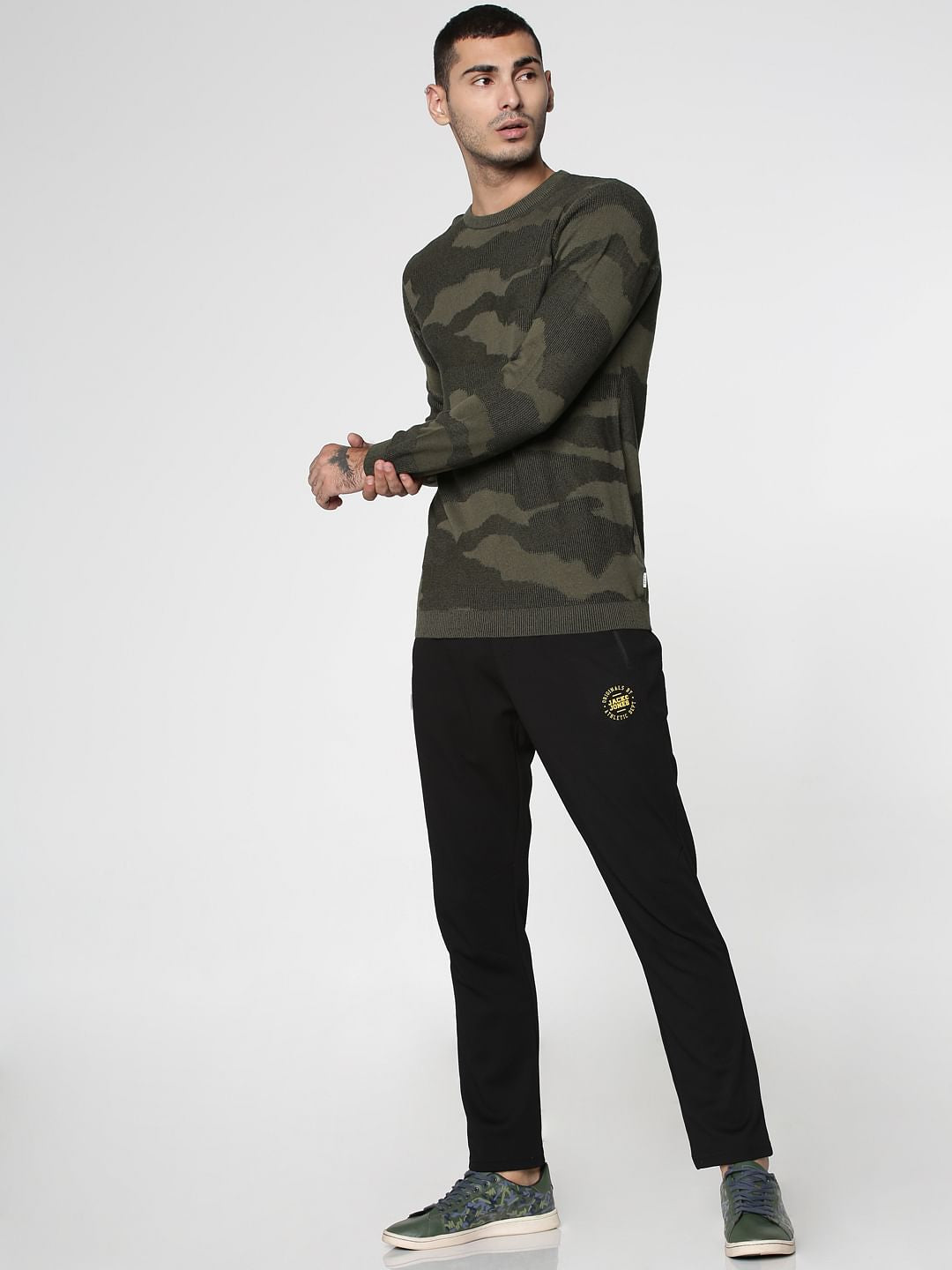Green Camo Jacquard Slim Fit Sweatshirt
