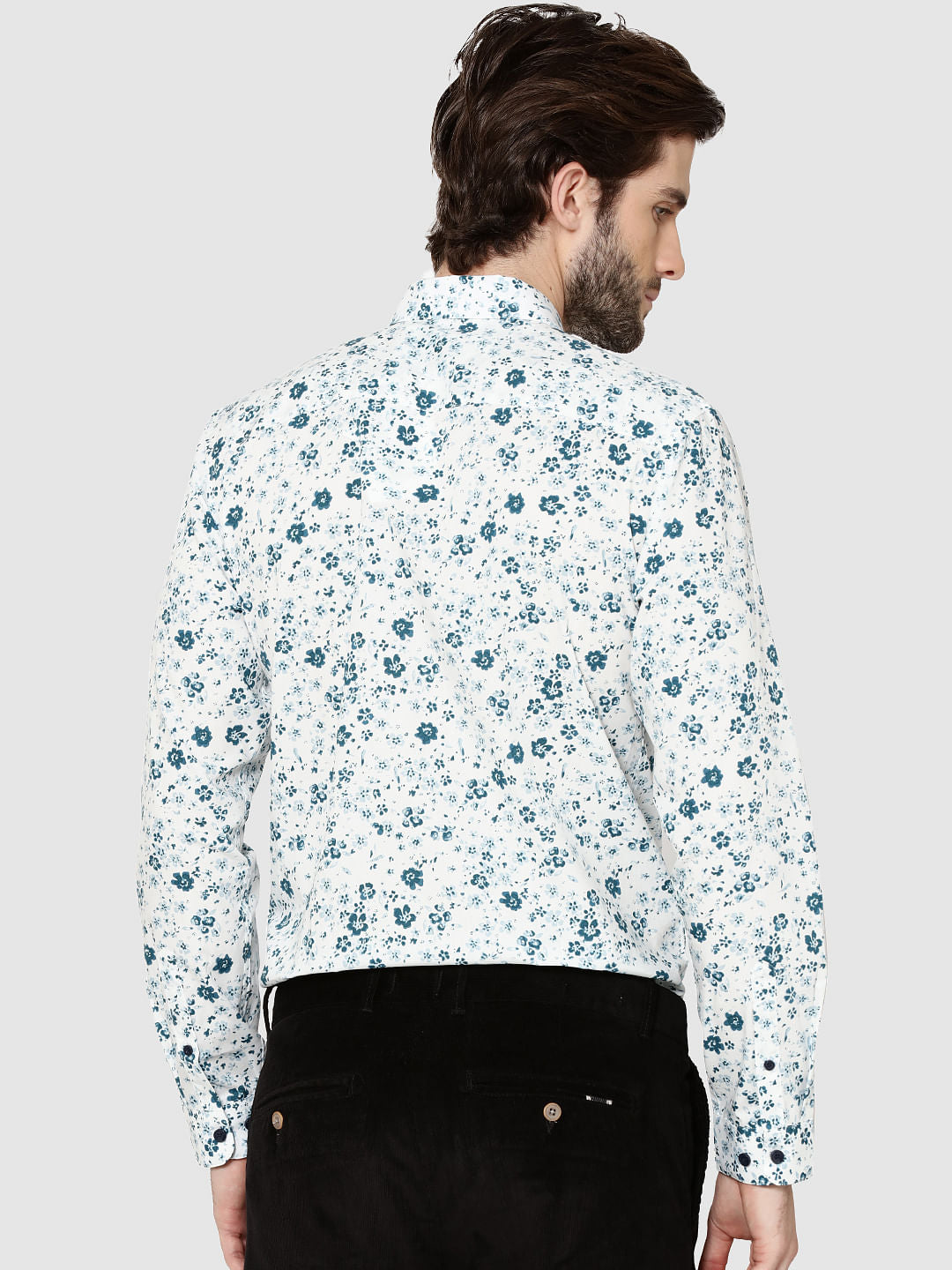 White Floral Print Full Sleeves Shirt