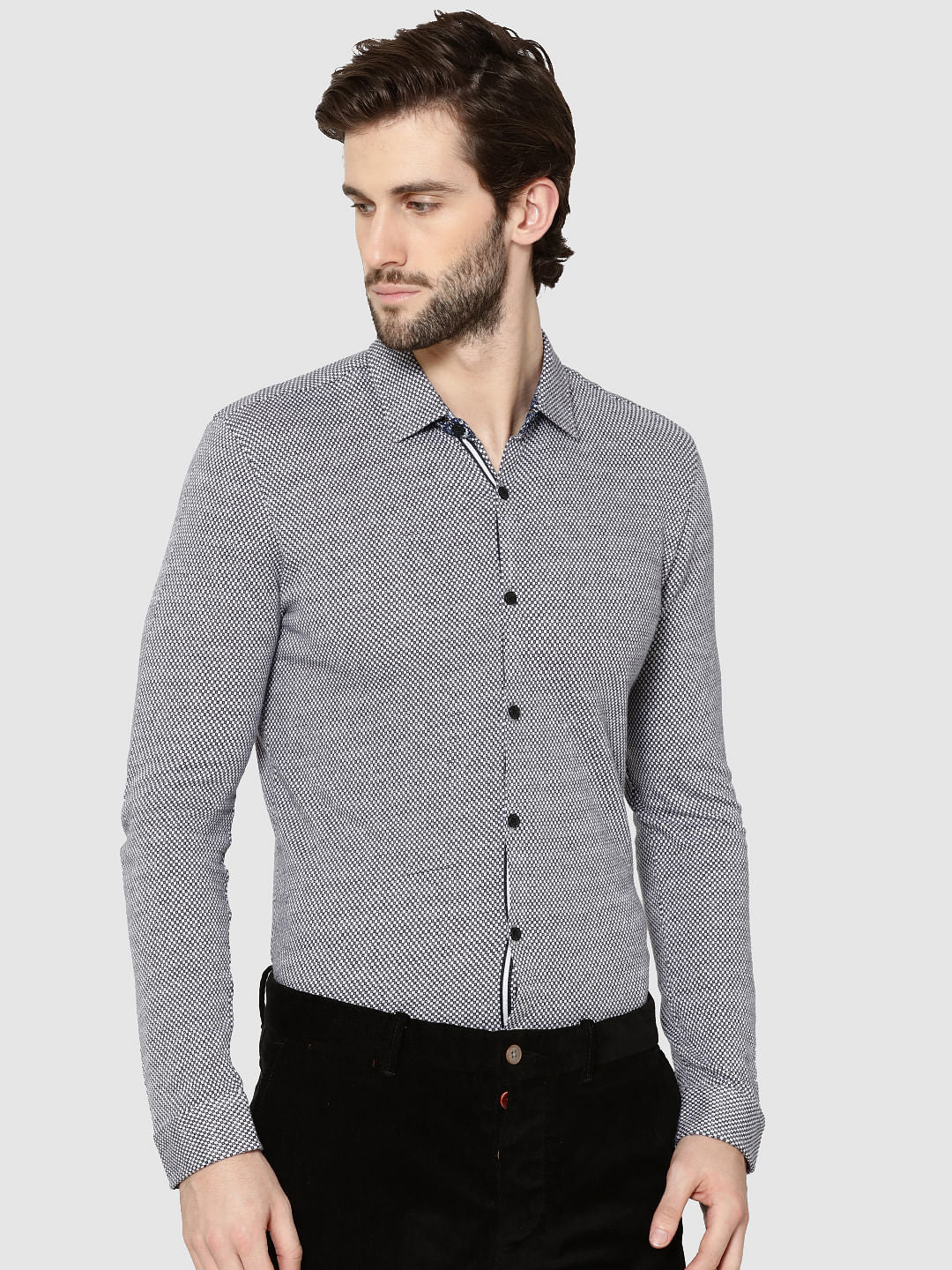 White Dobby Weave Full Sleeves Slim Fit Shirt