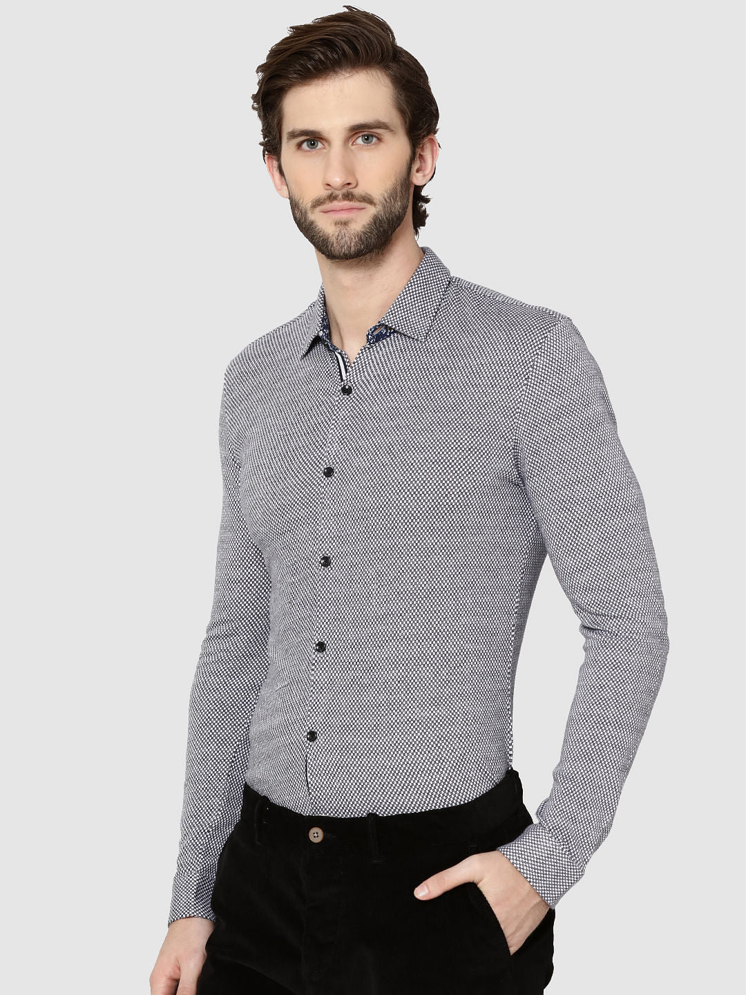 White Dobby Weave Full Sleeves Slim Fit Shirt