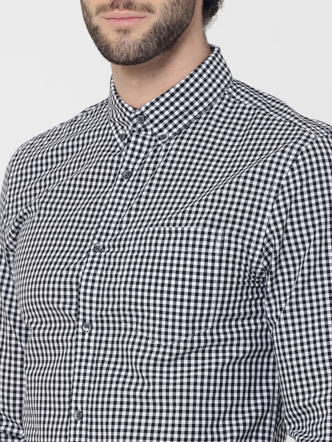 White & Black Full Sleeves Gingham Check Shirt