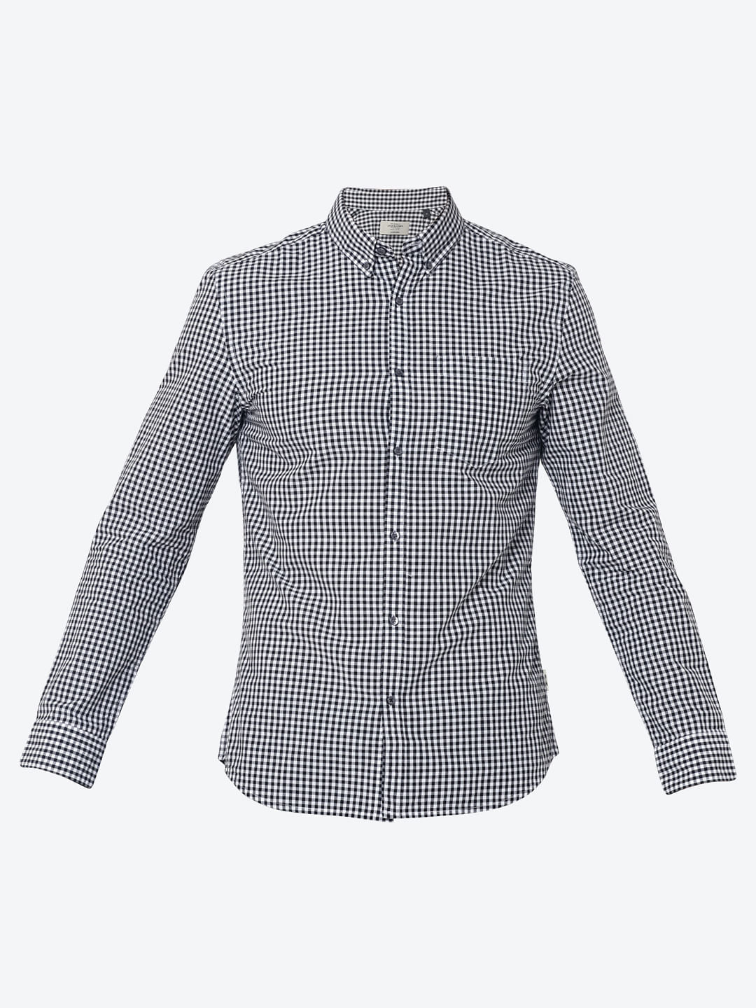 White & Black Full Sleeves Gingham Check Shirt