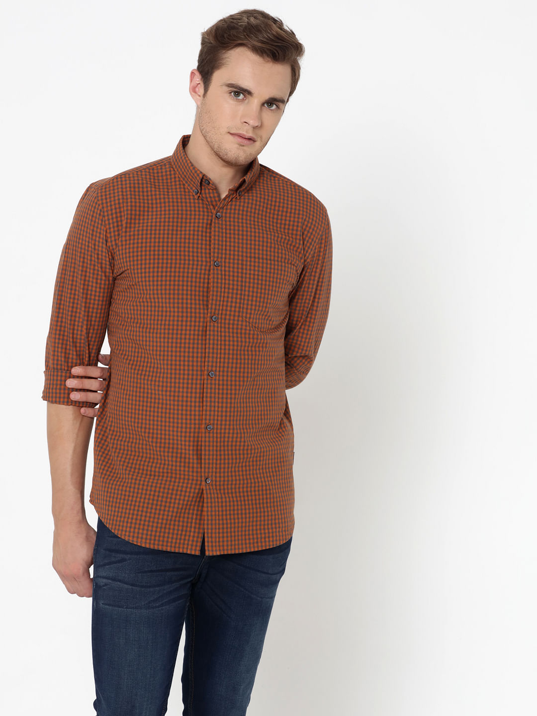 Brown Check Slim Fit Shirt