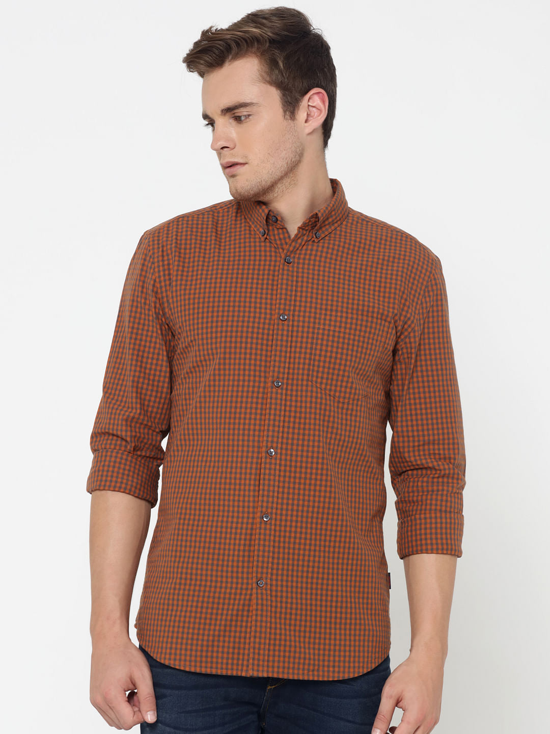 Brown Check Slim Fit Shirt
