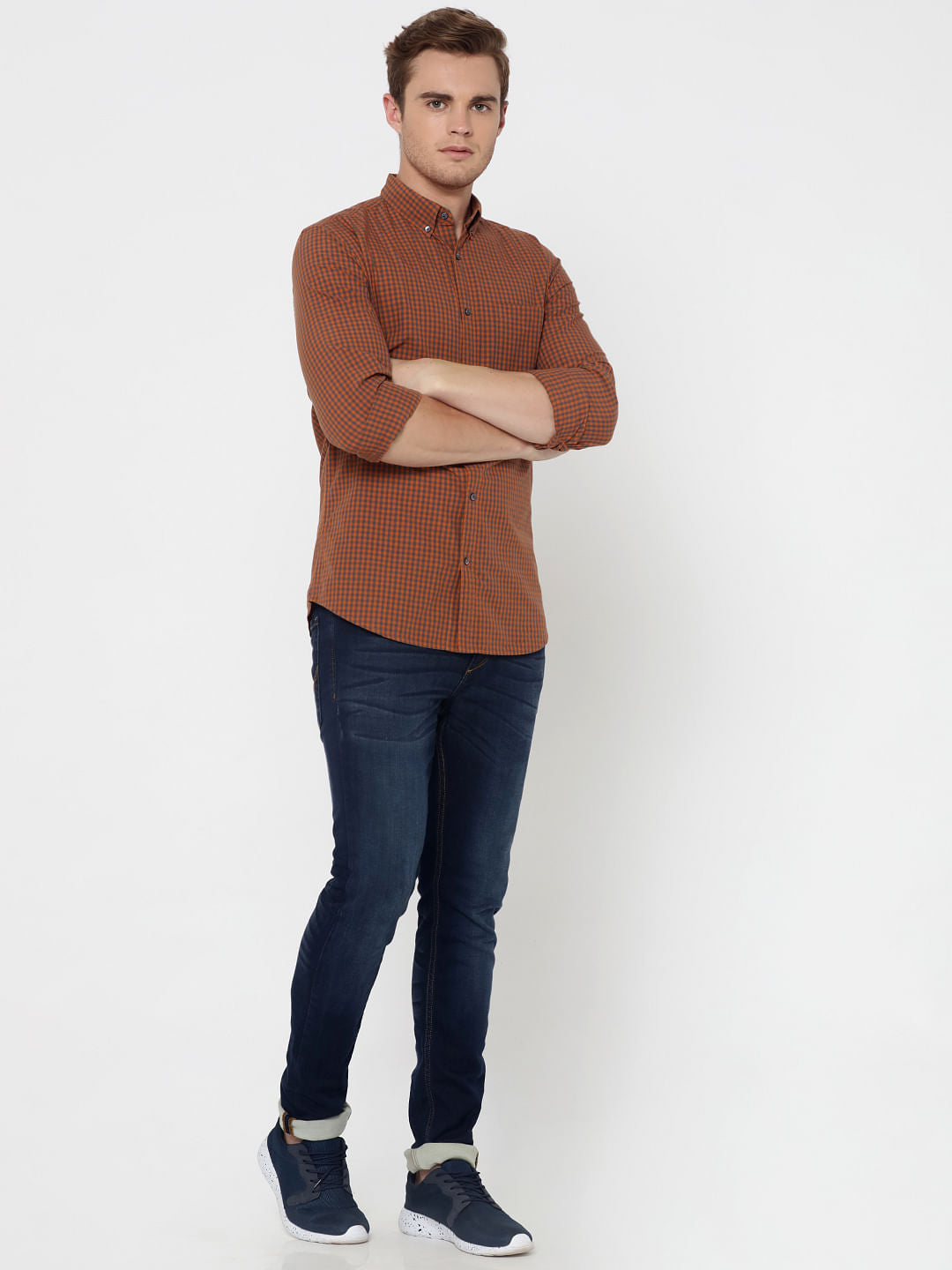 Brown Check Slim Fit Shirt