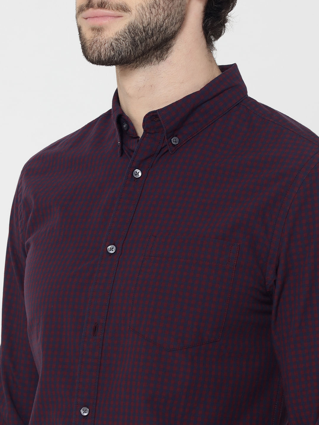 Burgundy Full Sleeves Check Shirt
