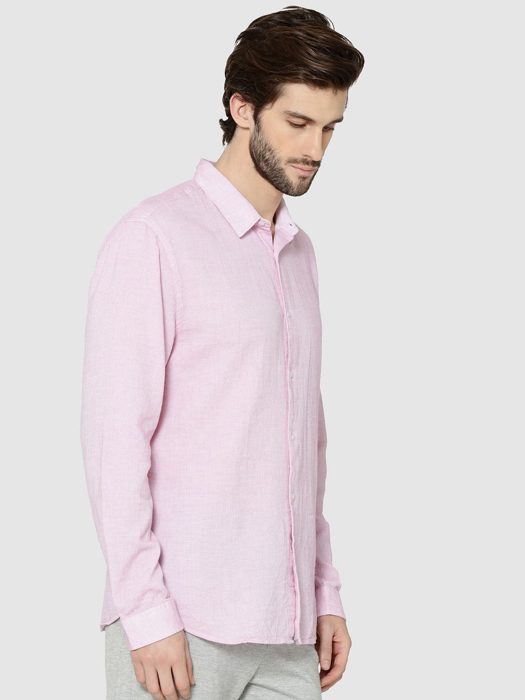 Pink Dobby Full Sleeves Slim Fit Shirt