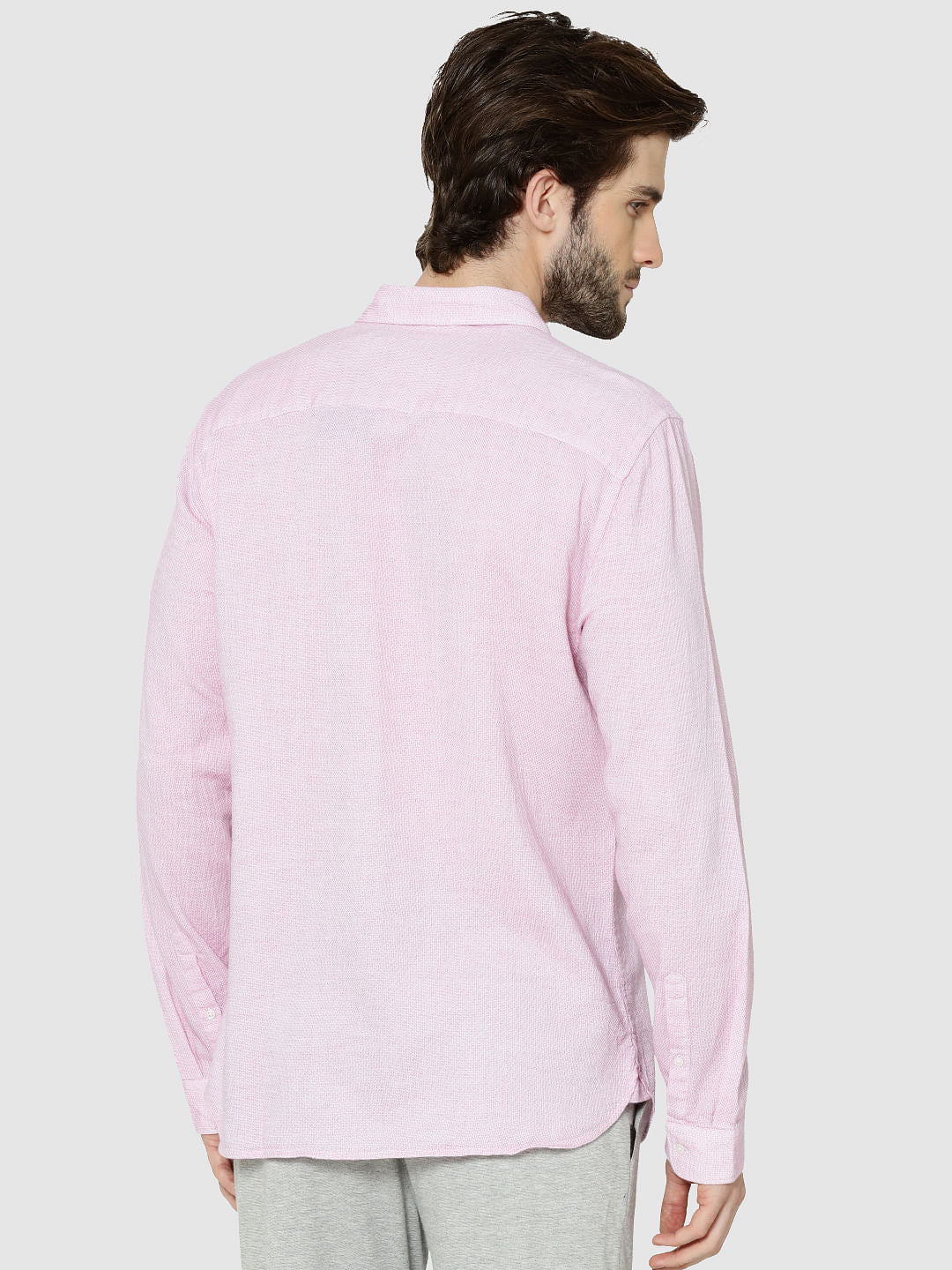 Pink Dobby Full Sleeves Slim Fit Shirt