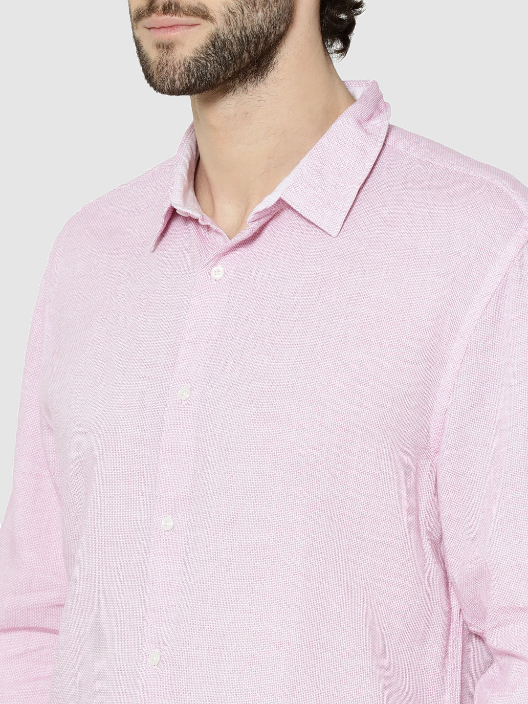 Pink Dobby Full Sleeves Slim Fit Shirt