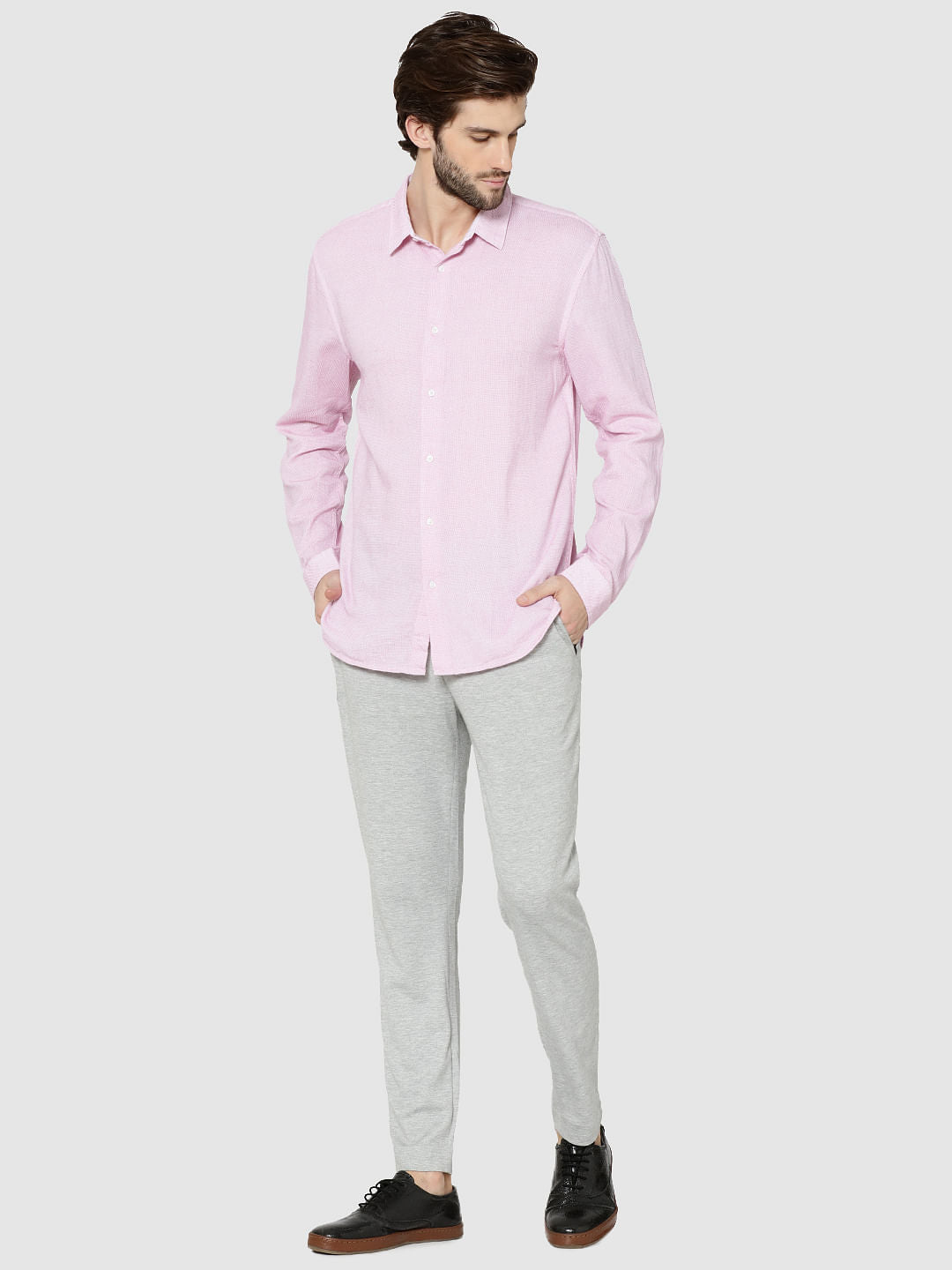Pink Dobby Full Sleeves Slim Fit Shirt