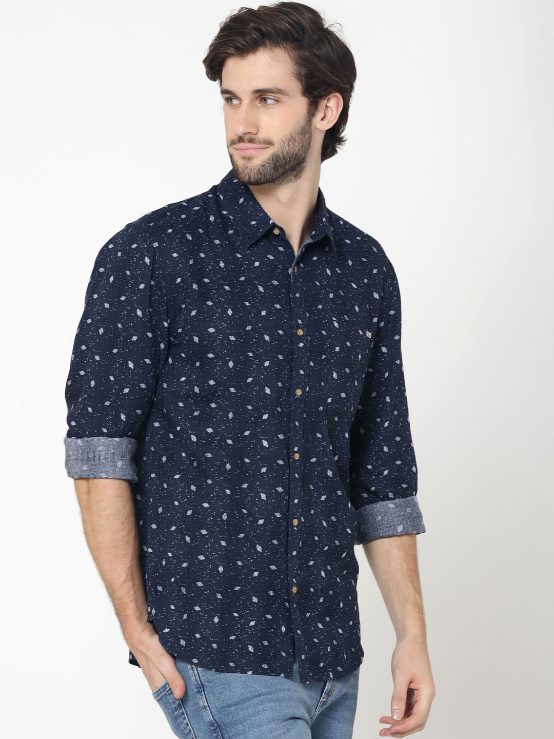 Blue All Over Navajo Print Full Sleeves Dobby Shirt