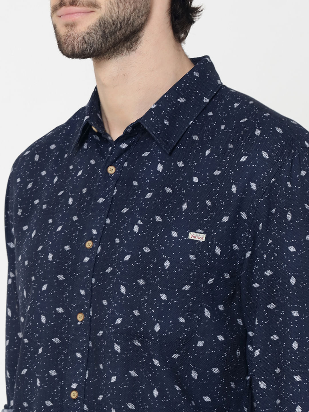 Blue All Over Navajo Print Full Sleeves Dobby Shirt