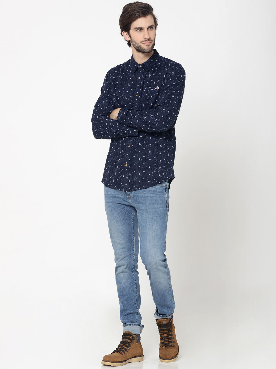 Blue All Over Navajo Print Full Sleeves Dobby Shirt