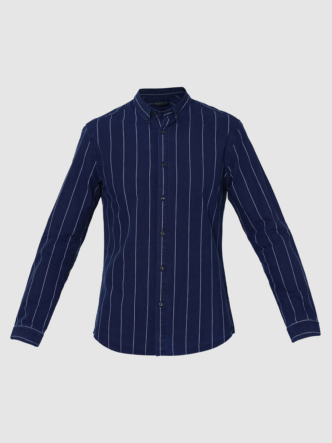 Dark Blue Denim Striped Full Sleeves Slim Fit Shirt