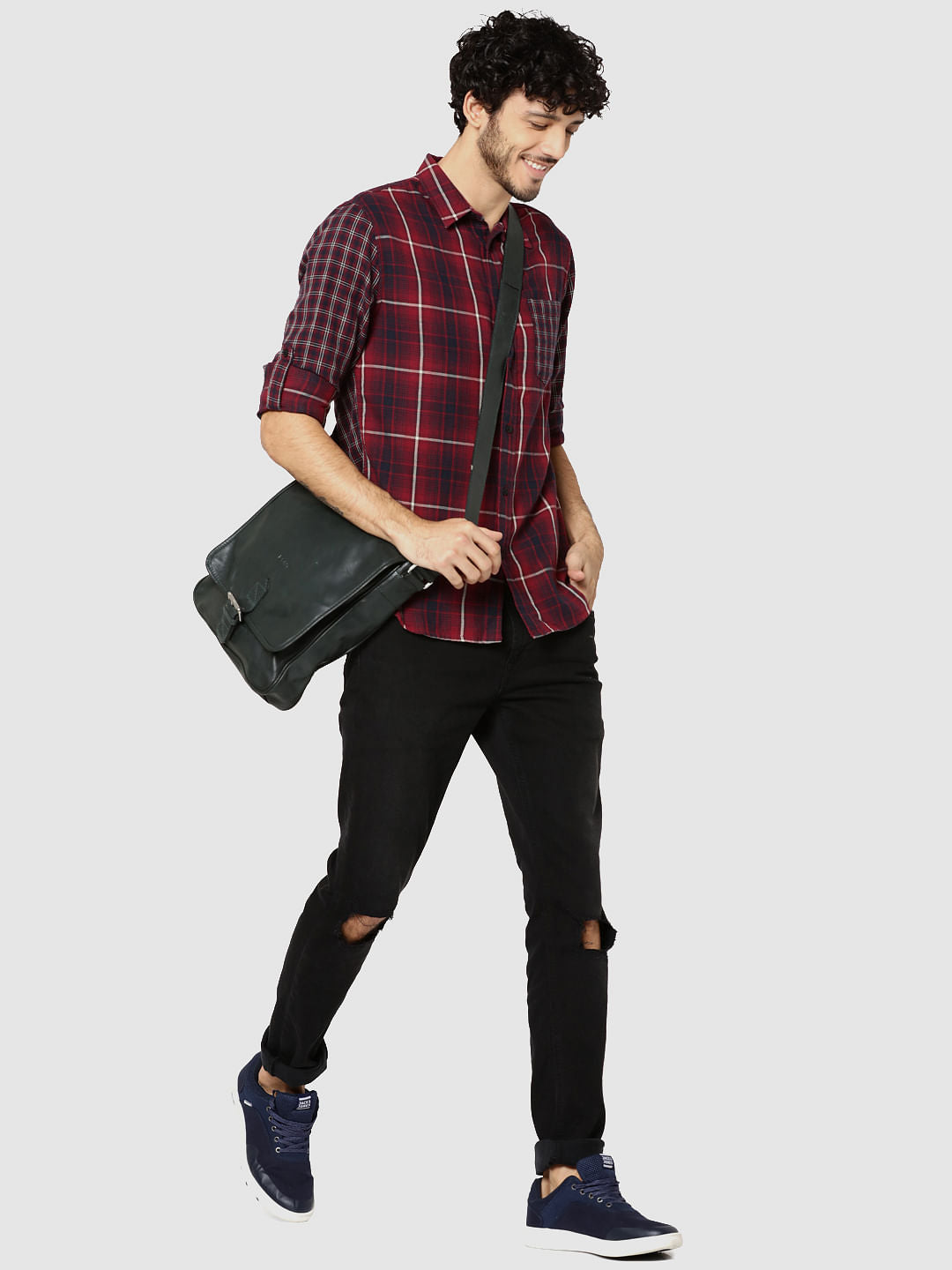Red Check Full Sleeves Patch Pocket Slim Fit Shirt