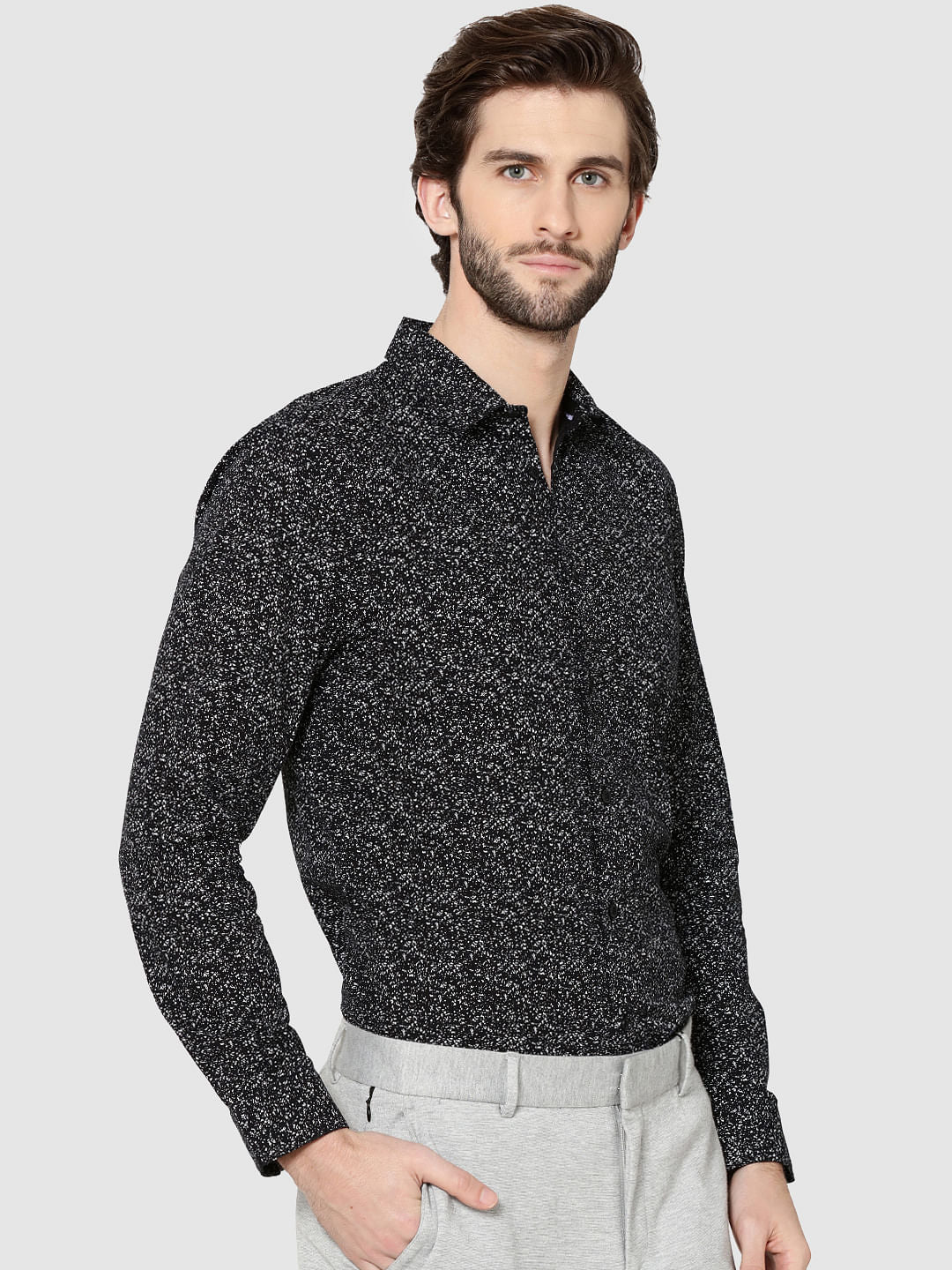 Black All Over Print Full Sleeves Slim Fit Shirt