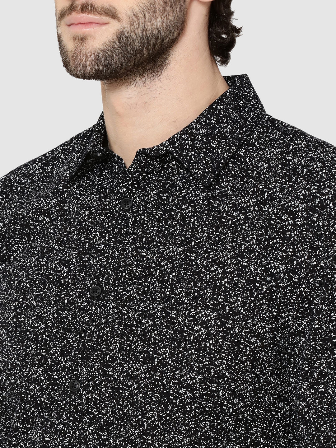 Black All Over Print Full Sleeves Slim Fit Shirt