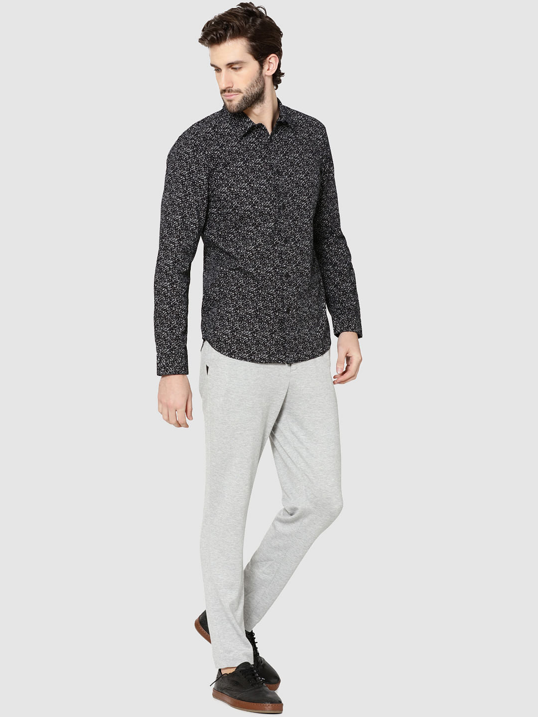 Black All Over Print Full Sleeves Slim Fit Shirt
