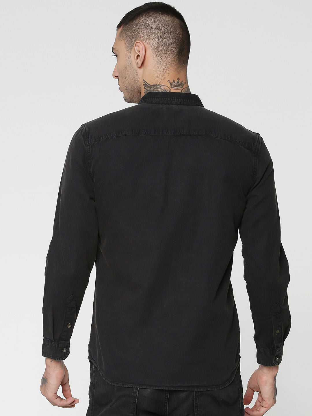 Black Two Patch Flap Pocket Full Sleeves Slim Fit Shirt