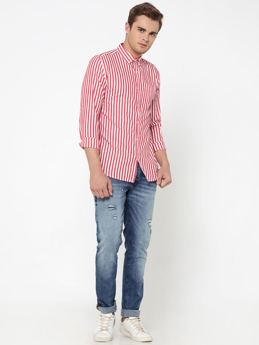 Red Striped Slim Fit Shirt