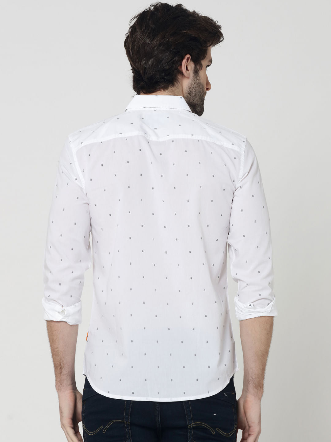 White All Over Print Full Sleeves Linen Shirt