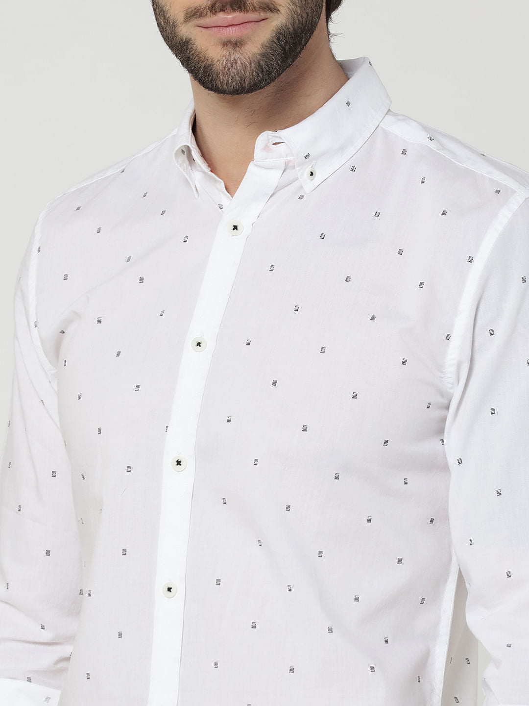 White All Over Print Full Sleeves Linen Shirt