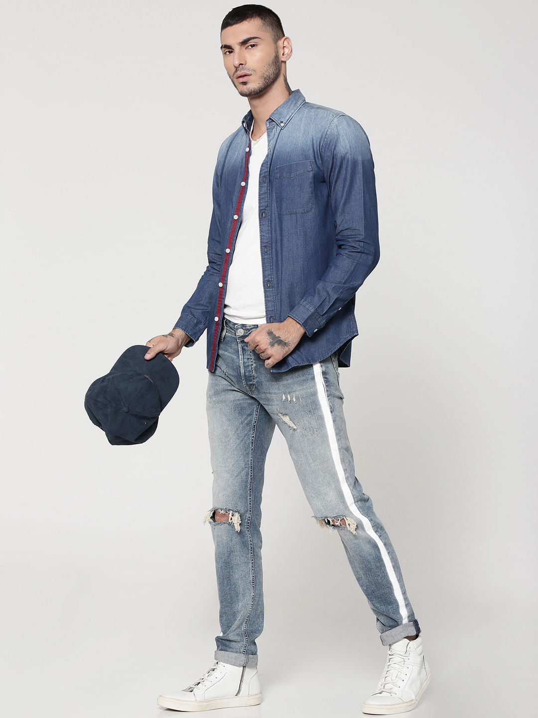 Ombre Blue Denim Full Sleeves Slim Fit Shirt