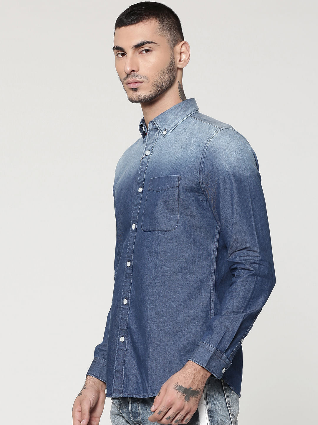 Ombre Blue Denim Full Sleeves Slim Fit Shirt