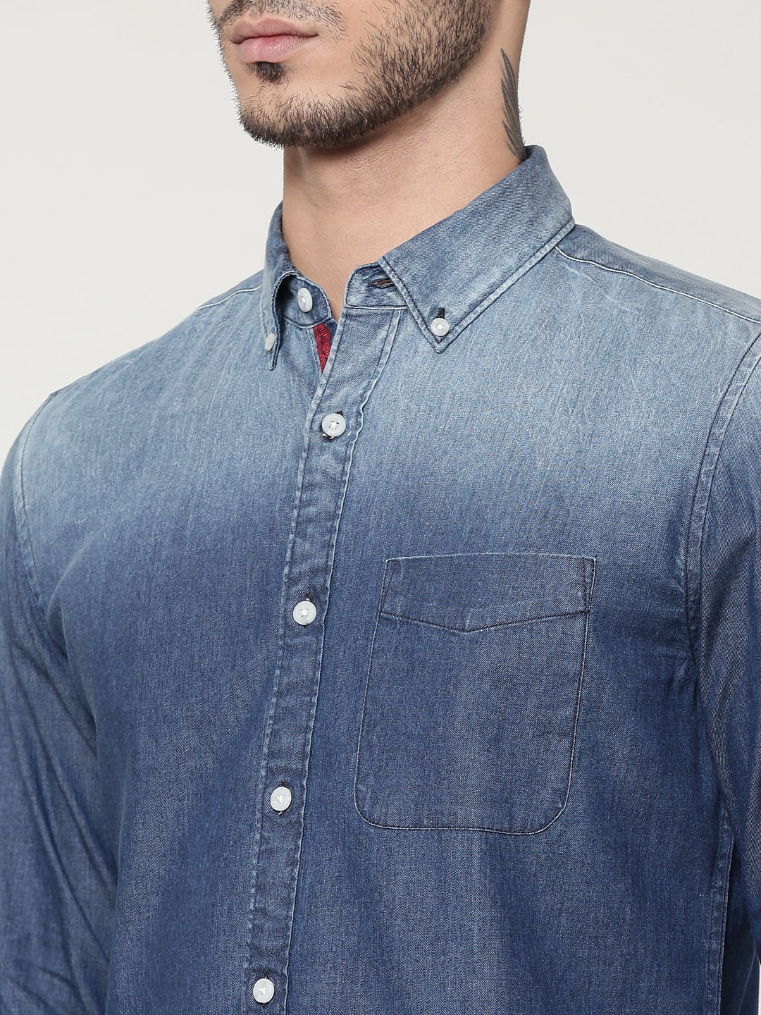 Ombre Blue Denim Full Sleeves Slim Fit Shirt