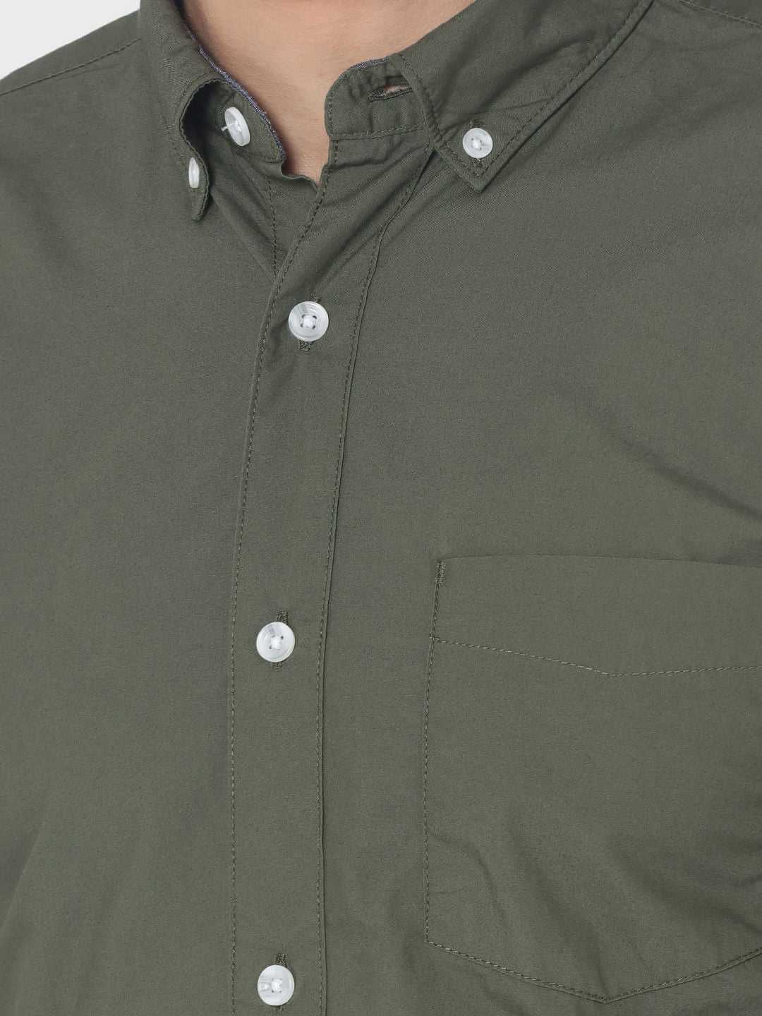 Olive Green One Pocket Slim Fit Shirt